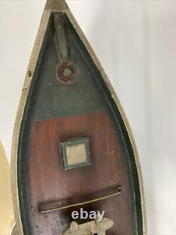 Antique BEATRICE BOSTON CHARLOTTE Wood Pond Model Sailboat Stand FOLK ART Boat