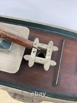 Antique BEATRICE BOSTON CHARLOTTE Wood Pond Model Sailboat Stand FOLK ART Boat