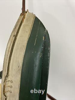 Antique BEATRICE BOSTON CHARLOTTE Wood Pond Model Sailboat Stand FOLK ART Boat