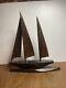 Antique Black Persimmon Wooden Sail Boat Model Hand Carved Art Decor Collection