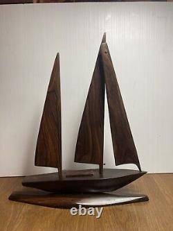 Antique Black Persimmon Wooden Sail Boat Model Hand Carved Art Decor Collection