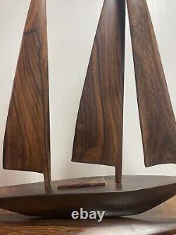 Antique Black Persimmon Wooden Sail Boat Model Hand Carved Art Decor Collection