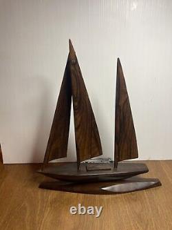 Antique Black Persimmon Wooden Sail Boat Model Hand Carved Art Decor Collection