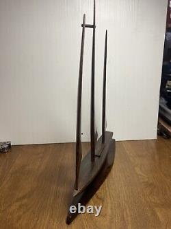 Antique Black Persimmon Wooden Sail Boat Model Hand Carved Art Decor Collection