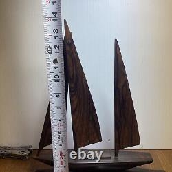 Antique Black Persimmon Wooden Sail Boat Model Hand Carved Art Decor Collection