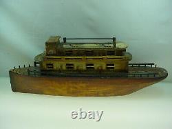 Antique Folk Art Wooden Boat Model Steamer Pond Boat Toy 26 Long