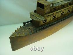 Antique Folk Art Wooden Boat Model Steamer Pond Boat Toy 26 Long