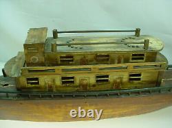 Antique Folk Art Wooden Boat Model Steamer Pond Boat Toy 26 Long