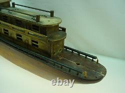 Antique Folk Art Wooden Boat Model Steamer Pond Boat Toy 26 Long