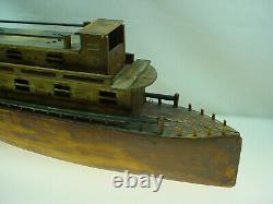 Antique Folk Art Wooden Boat Model Steamer Pond Boat Toy 26 Long