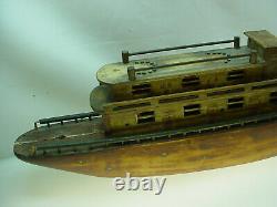 Antique Folk Art Wooden Boat Model Steamer Pond Boat Toy 26 Long