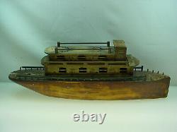 Antique Folk Art Wooden Boat Model Steamer Pond Boat Toy 26 Long