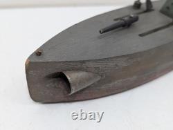 Antique Folk Art Wooden Pond Boat Battleship Army Ship Primitive Toys Navy Ooak
