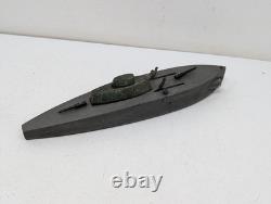 Antique Folk Art Wooden Pond Boat Battleship Army Ship Primitive Toys Navy Ooak