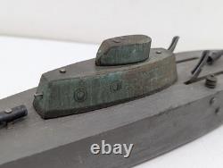 Antique Folk Art Wooden Pond Boat Battleship Army Ship Primitive Toys Navy Ooak
