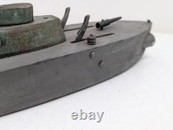Antique Folk Art Wooden Pond Boat Battleship Army Ship Primitive Toys Navy Ooak