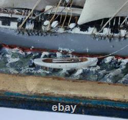 Antique French Ship in a Box Diorama. Handmade Folk Art Model Boat Scratch Built