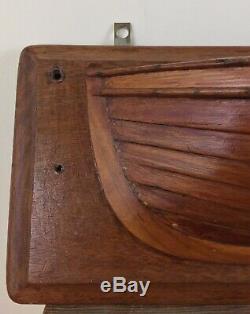 Antique Half Hull Boat Model Hollow Wood Maine Estate 25.25 X 7.5 X 5.5 Inches