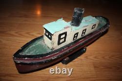 Antique Handmade Steamship Folk Art Ship wood / tin Boat model GREAT LAKES