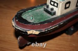 Antique Handmade Steamship Folk Art Ship wood / tin Boat model GREAT LAKES
