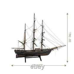 Antique Large Wood Model Boat 3 Masted Sails & Stand 40x30