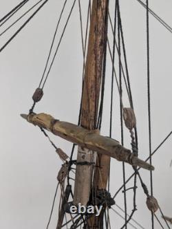 Antique Large Wood Model Boat 3 Masted Sails & Stand 40x30