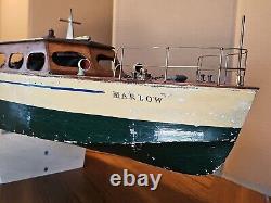 Antique Marlow Cabin Cruiser Steam Engine Boat Yacht Wooden Scale Model
