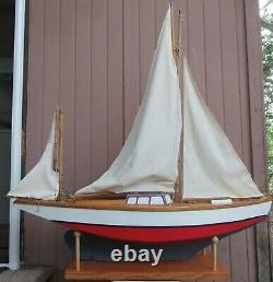 Antique Model Hollow Wood Yacht Sailboat Yawl Ship Pond Boat 48 LONG 4' TALL
