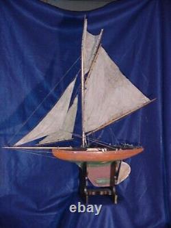 Antique Pond Yacht Sail Boat Wood Metal Keel Nautical Decor VERY OLD SAILS 30