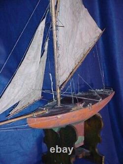 Antique Pond Yacht Sail Boat Wood Metal Keel Nautical Decor VERY OLD SAILS 30