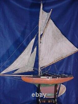Antique Pond Yacht Sail Boat Wood Metal Keel Nautical Decor VERY OLD SAILS 30