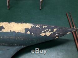 Antique Primitive Wooden Pond Yacht Toy Model Sail Boat