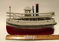 Antique Vintage Boat Model Toy FOLK ART FERRY BOAT Handcrafted Wood & Metal OOAK