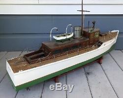 Antique Vintage LARGE 46 Motorized Wooden Model Pond Yacht Boat Steam Ship