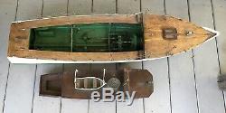 Antique Vintage LARGE 46 Motorized Wooden Model Pond Yacht Boat Steam Ship