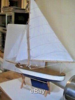 Antique Vintage Toy Model Wooden Pond Yacht Sail Boat Sailboat Ship metal hull