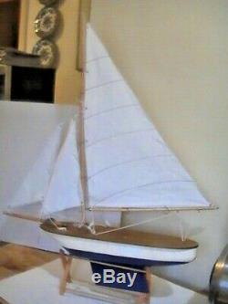 Antique Vintage Toy Model Wooden Pond Yacht Sail Boat Sailboat Ship metal hull