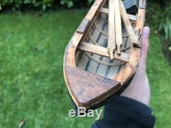 Antique Vintage Wood Wooden Rowing Boat Ship Vessel Marine Oars Diorama Model