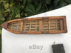 Antique Vintage Wood Wooden Rowing Boat Ship Vessel Marine Oars Diorama Model