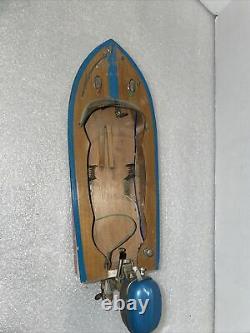 Antique Vtg NBK Japan Wooden Wood Toy Model Boat Outboard Motor