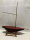 Antique Wood Pond Yacht Model Boat Hull With Mast And Stand
