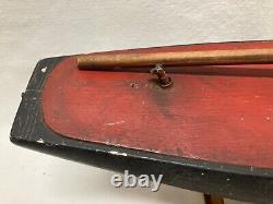 Antique Wood Pond Yacht Model Boat Hull with Mast and Stand