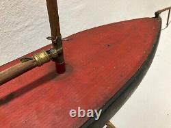 Antique Wood Pond Yacht Model Boat Hull with Mast and Stand