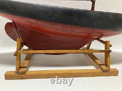 Antique Wood Pond Yacht Model Boat Hull with Mast and Stand