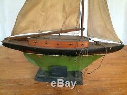 Antique Wooden Pond Yacht Toy Model Sail Boat 19 2 Sails Sailboat