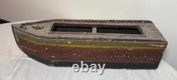 Antique early 19th century handmade carved polychrome wooden Folk Art model boat