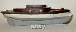 Antique handmade wooden FolkArt Mary Jane pond yacht boat model ship sculpture