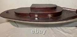 Antique handmade wooden FolkArt Mary Jane pond yacht boat model ship sculpture