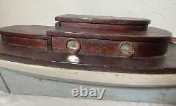 Antique handmade wooden FolkArt Mary Jane pond yacht boat model ship sculpture