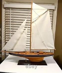 Awesome Detailed Display Hand Crafted Wood Model Large Yacht Boat On Base